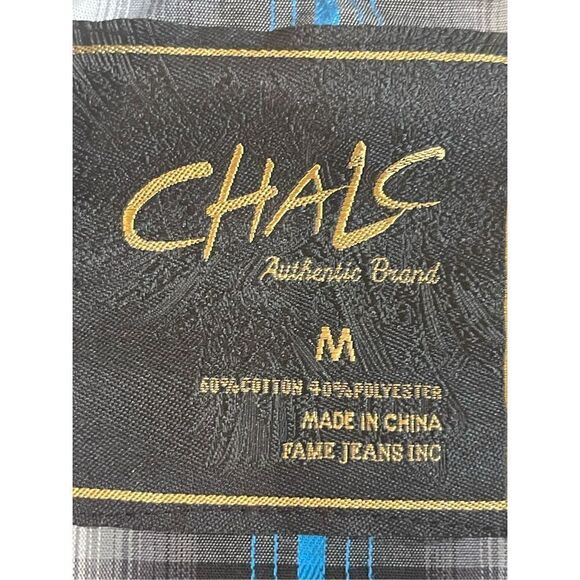 Chalc mens button down shirt western size medium black blue white - Picture 5 of 7